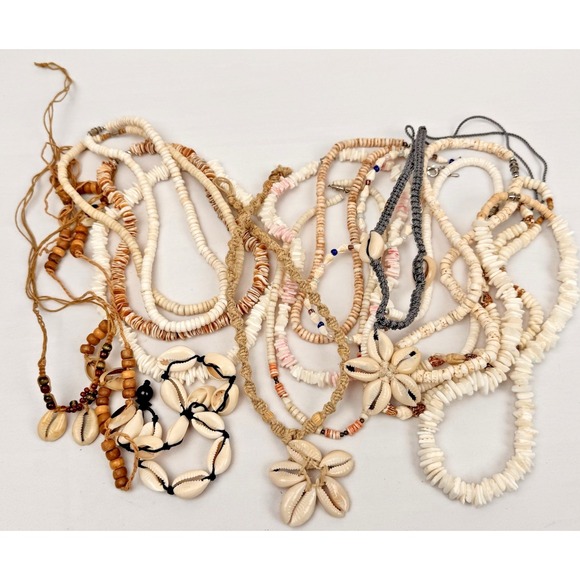 The Unbranded Brand Jewelry - Puka Sea Shell Necklaces Lot (17) Vintage Y2K Dyed Hawaiian Surfer Beach Wedding